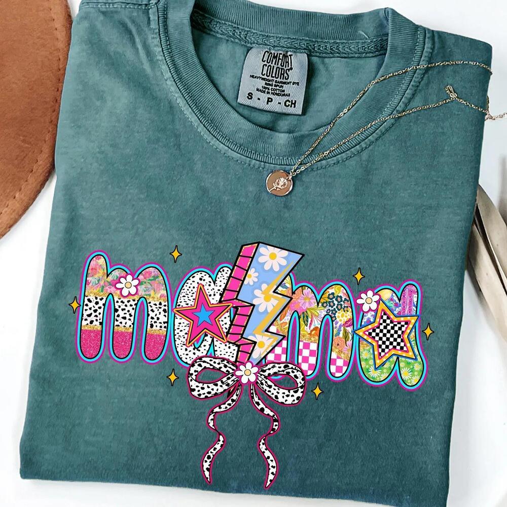 Colorful Mama Shirt Retro Lightning Bow Mama Tee